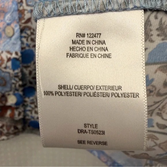 dRA Los Angeles blue boxy silky patchwork button down top M - Picture 5 of 7